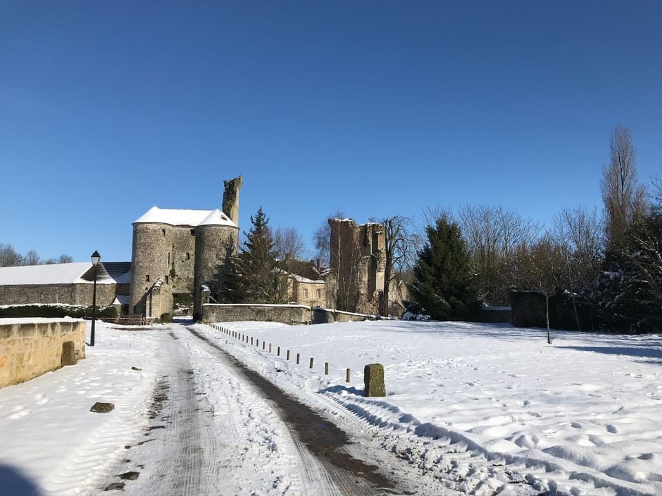 Joan of Arc tower in the snow Montepilloy 