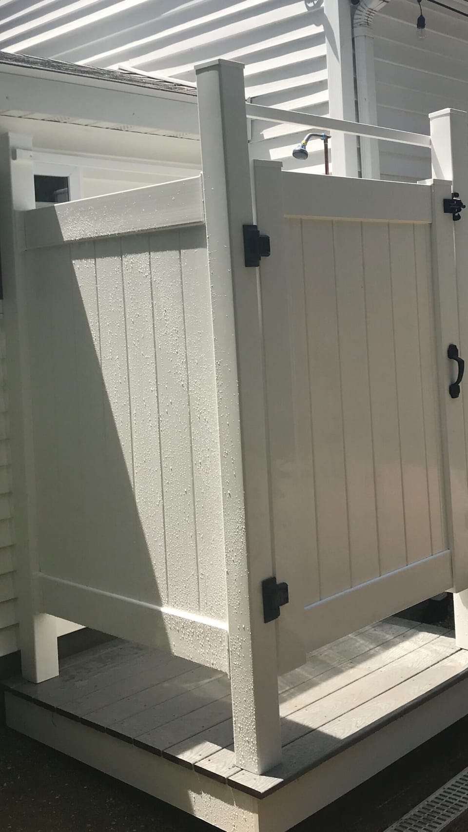 Newly added outdoor shower.  Perfect for rinsing off after a day at the beach