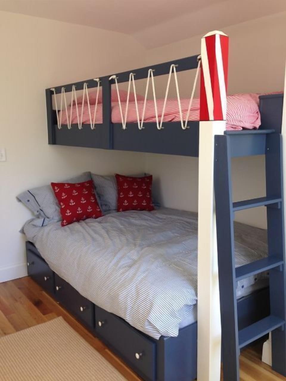 Ahoy matey!  A nautical twin over full sized bunk bed