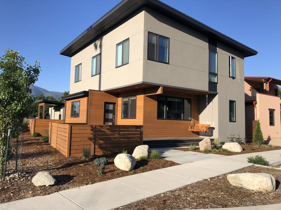 Front view of house  - deck with porch swing