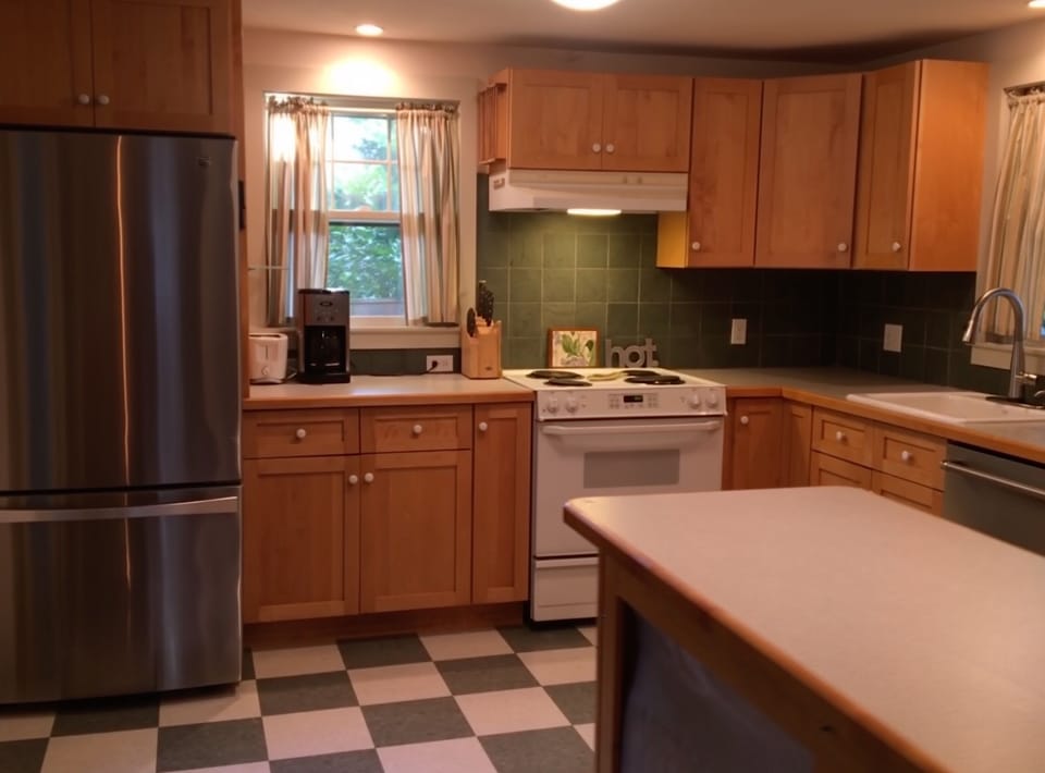 Kitchen with easy access to front porch and rear deck