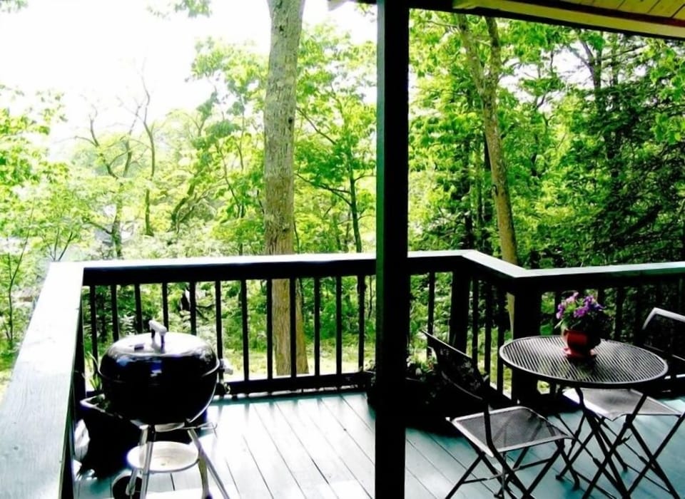 Back deck overlooking Harbor through trees.