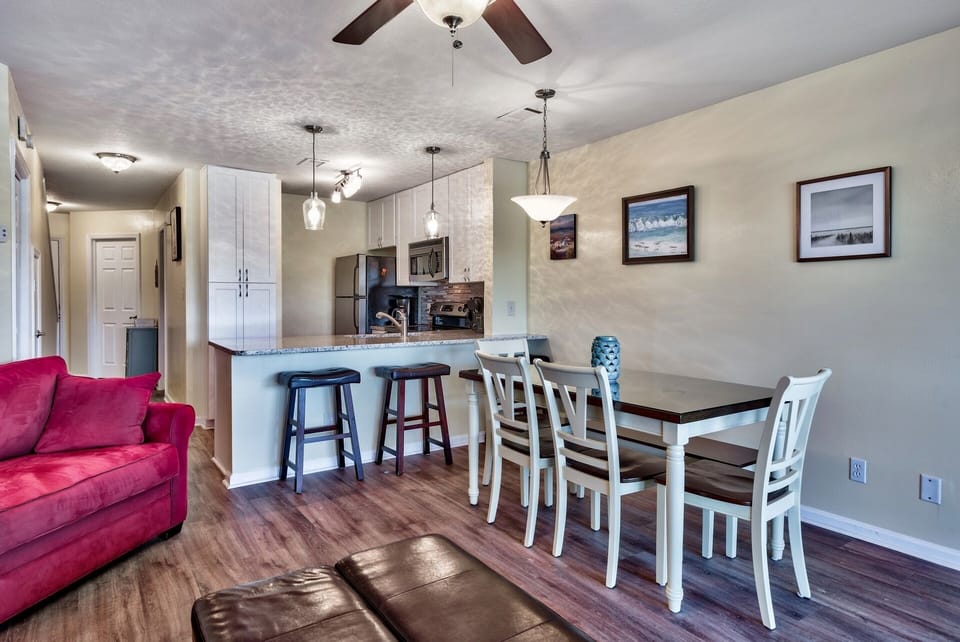 Dining table for six, plus a dining bar