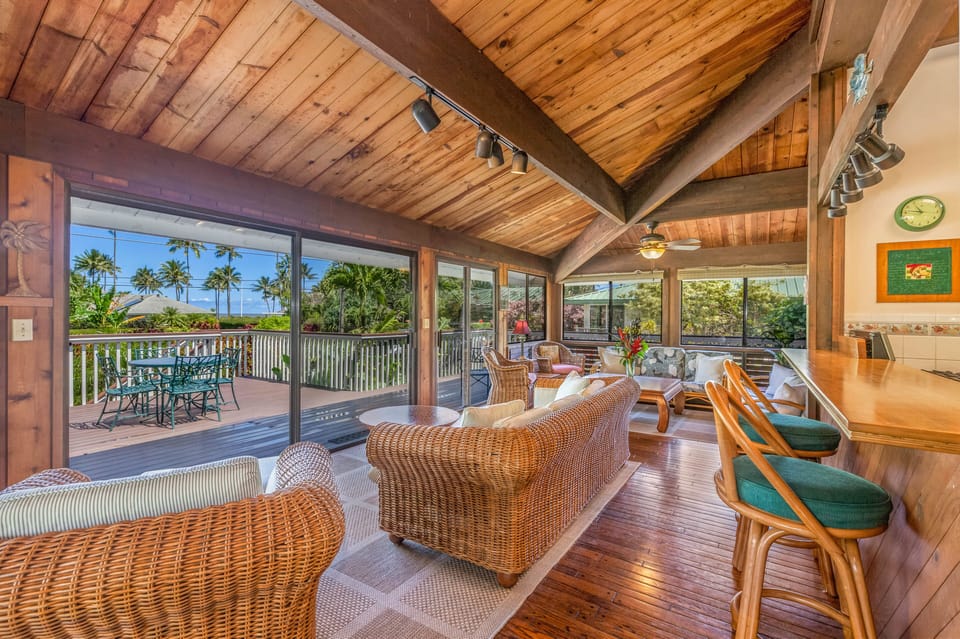 Open concept great room with lots of glass and views in all directions