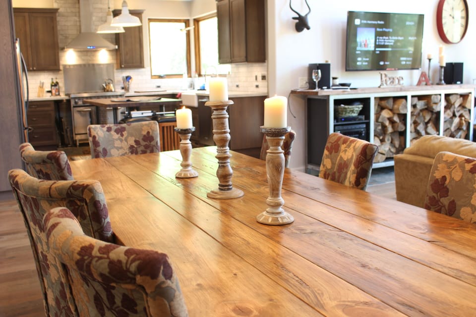 This handmade table seats 10.