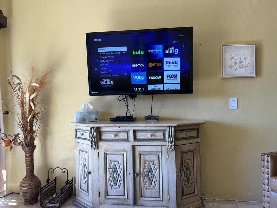 55 inch Smart TV in Living room. Also with DVD.