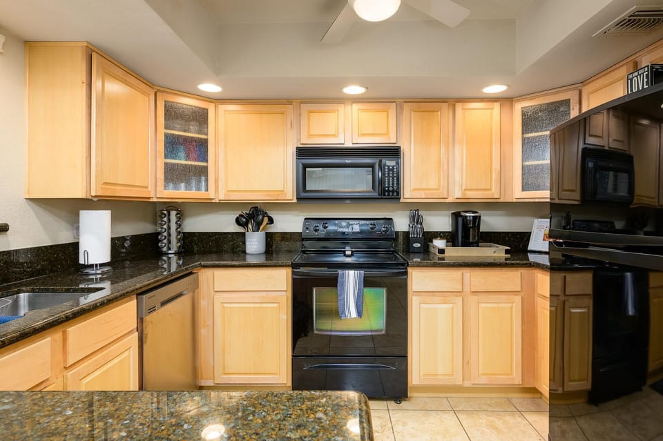 Fully stocked kitchen.