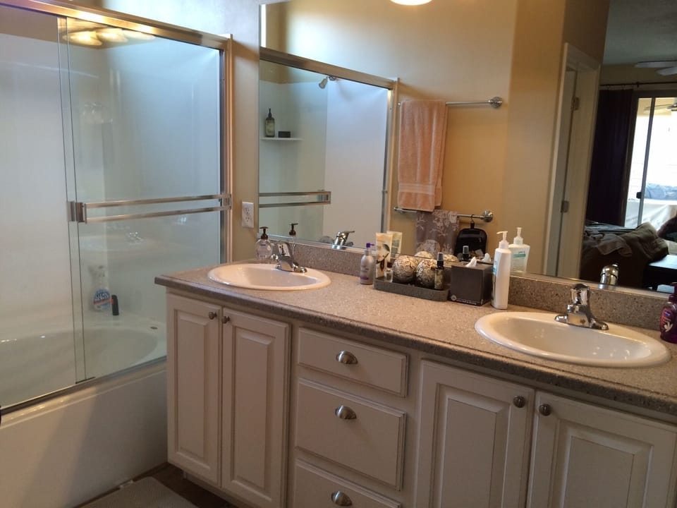 Master bathroom with tub/shower combination. 