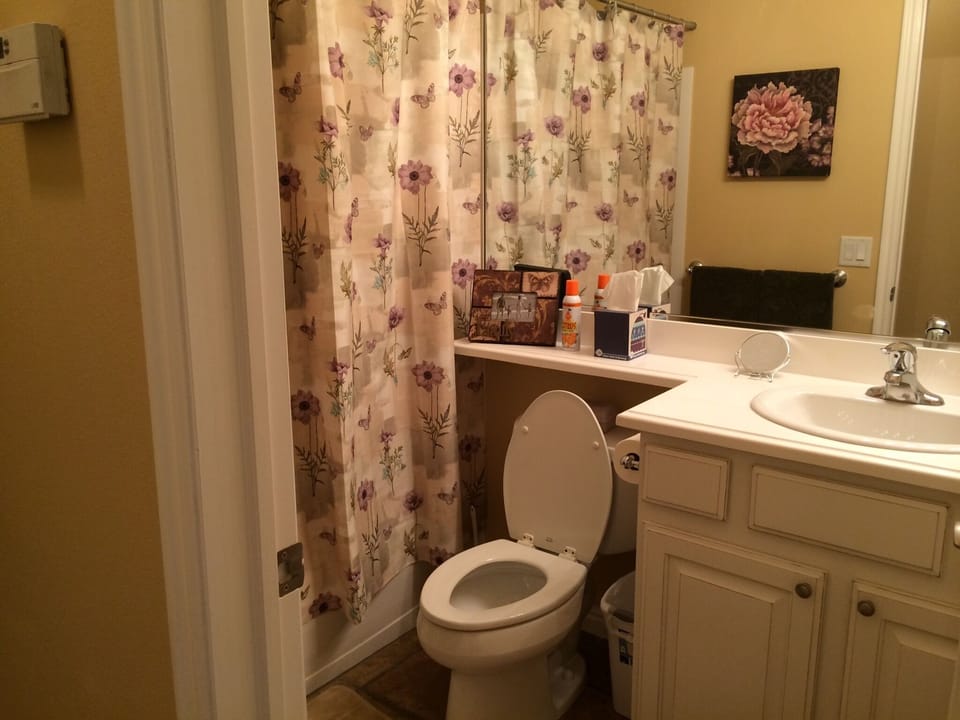 Hallway bathroom with tub/shower combination.