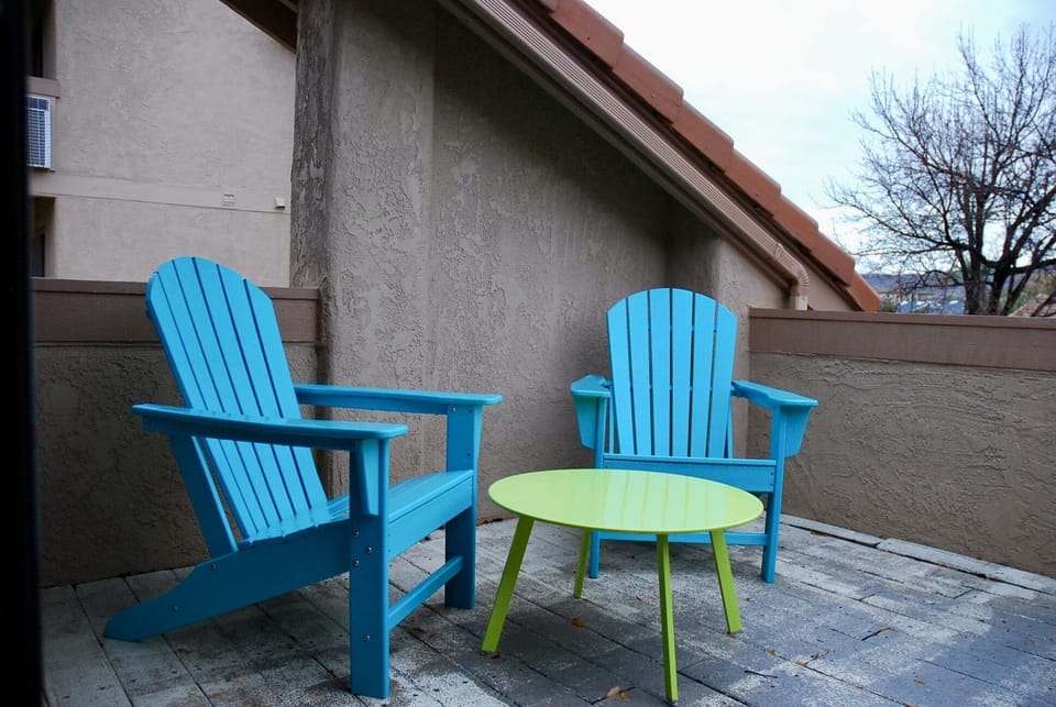 The patio seating is perfect for morning coffee and evening sunsets. 