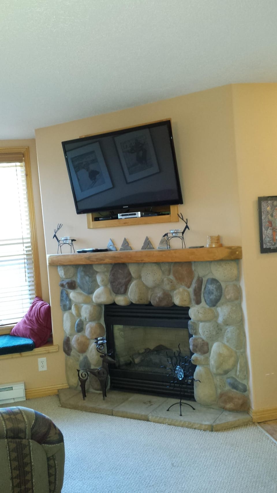 Fireplace and flat screen tv.
