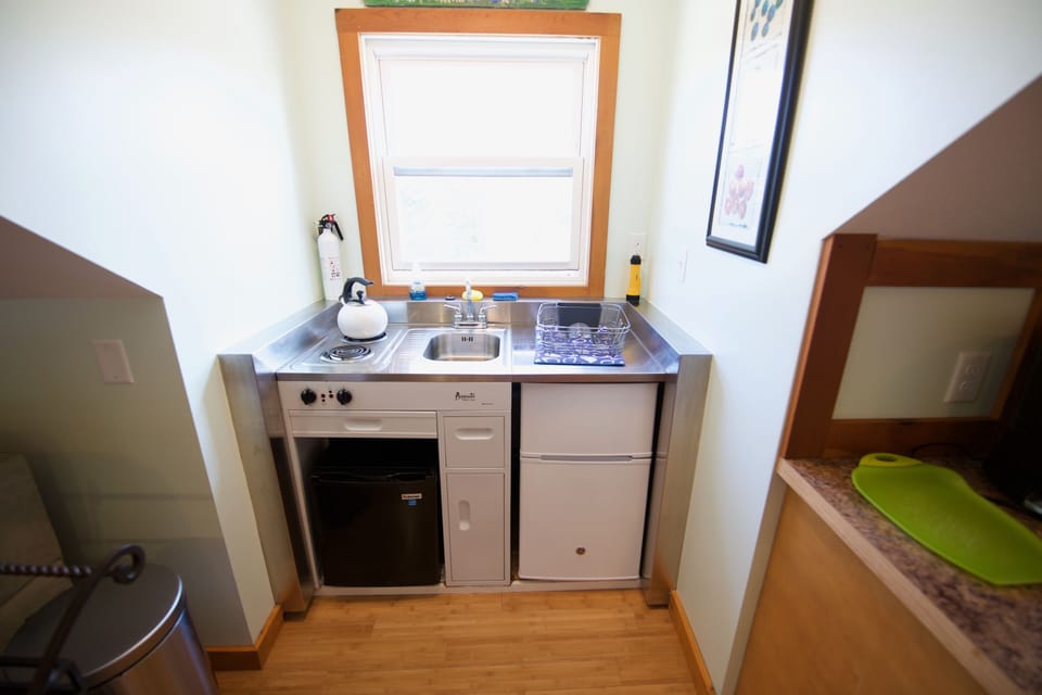 European kitchen, 2 refrigerators, small sink, double burner