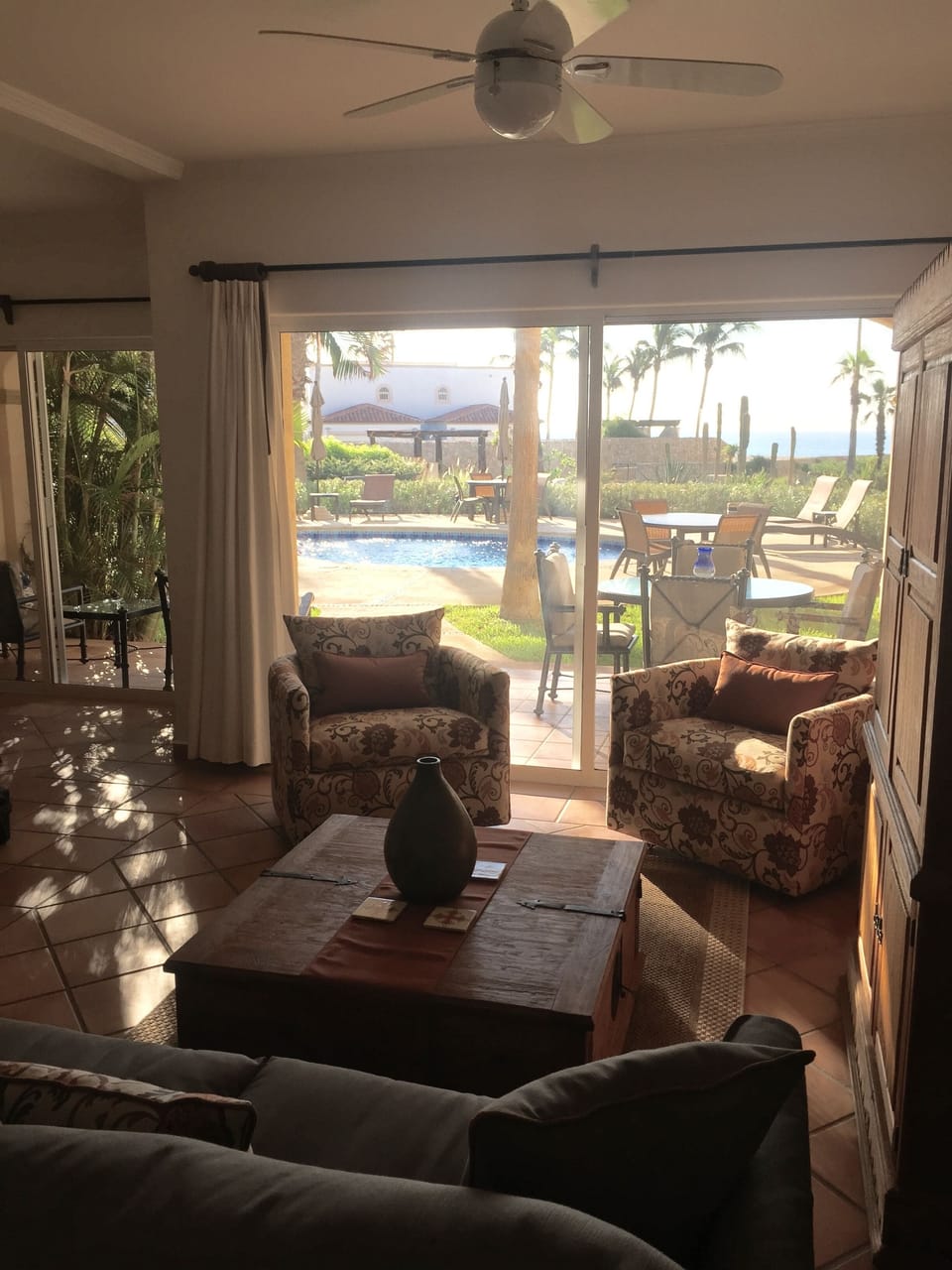 Looking out from our condo to semi-private pool and view of Sea of Cortez
