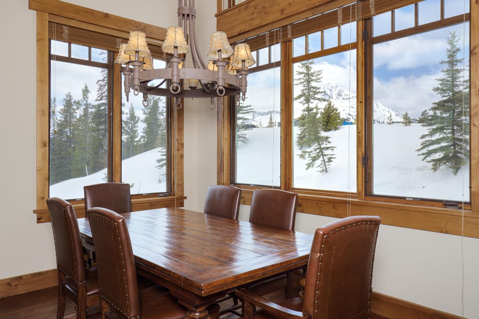 Dining table with views of Lone Peak.