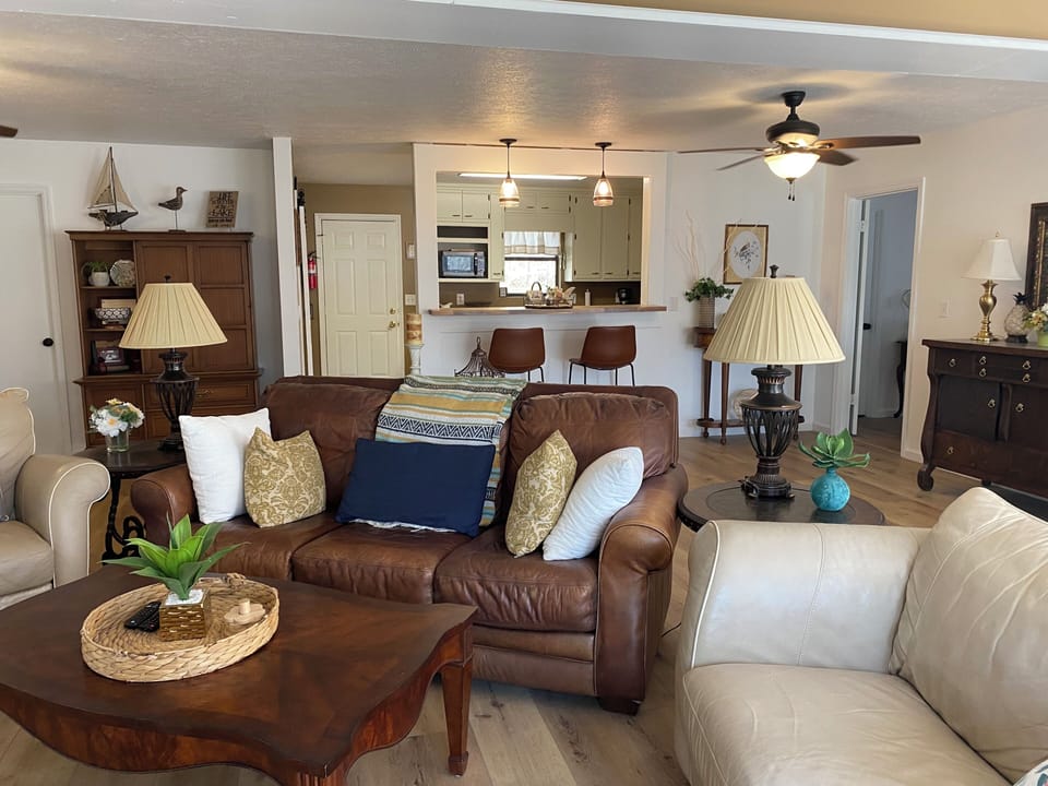 Den area with comfortable leather seating