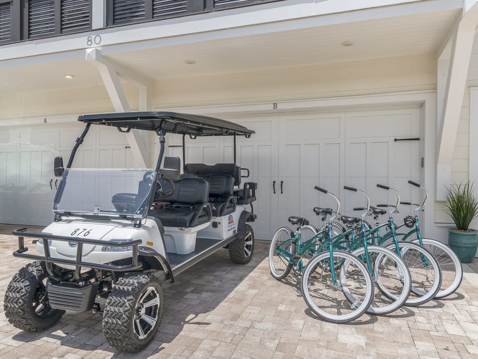 Enjoy 6-seater low speed vehicle + 4 new beach cruiser bikes during your stay!