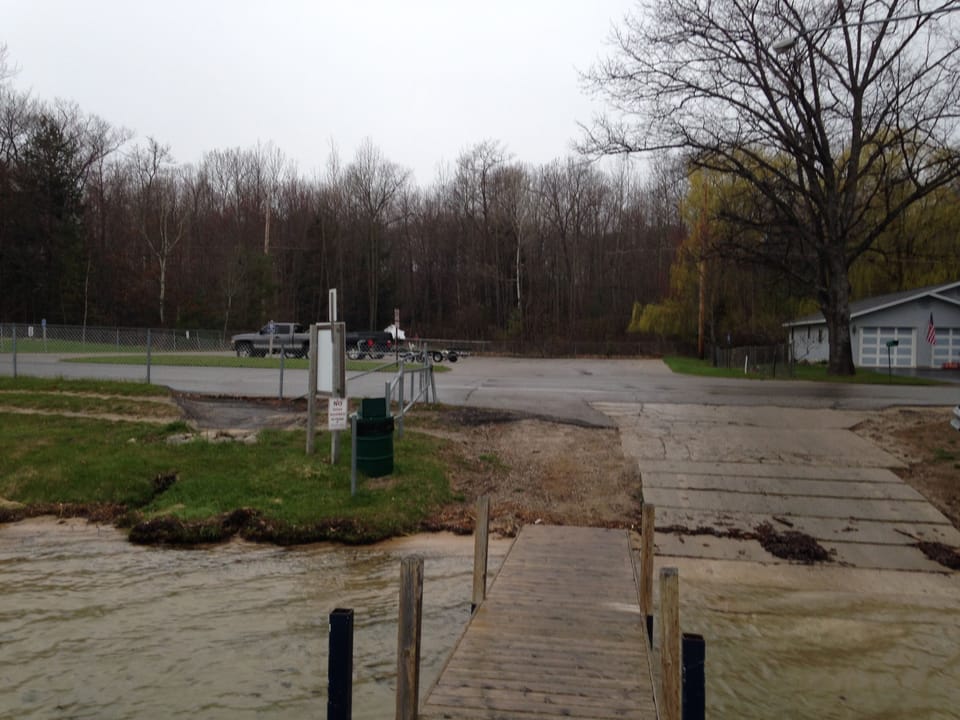 Boat launch with pull-through trailer parking 1/2-mile west at Gilbert Park