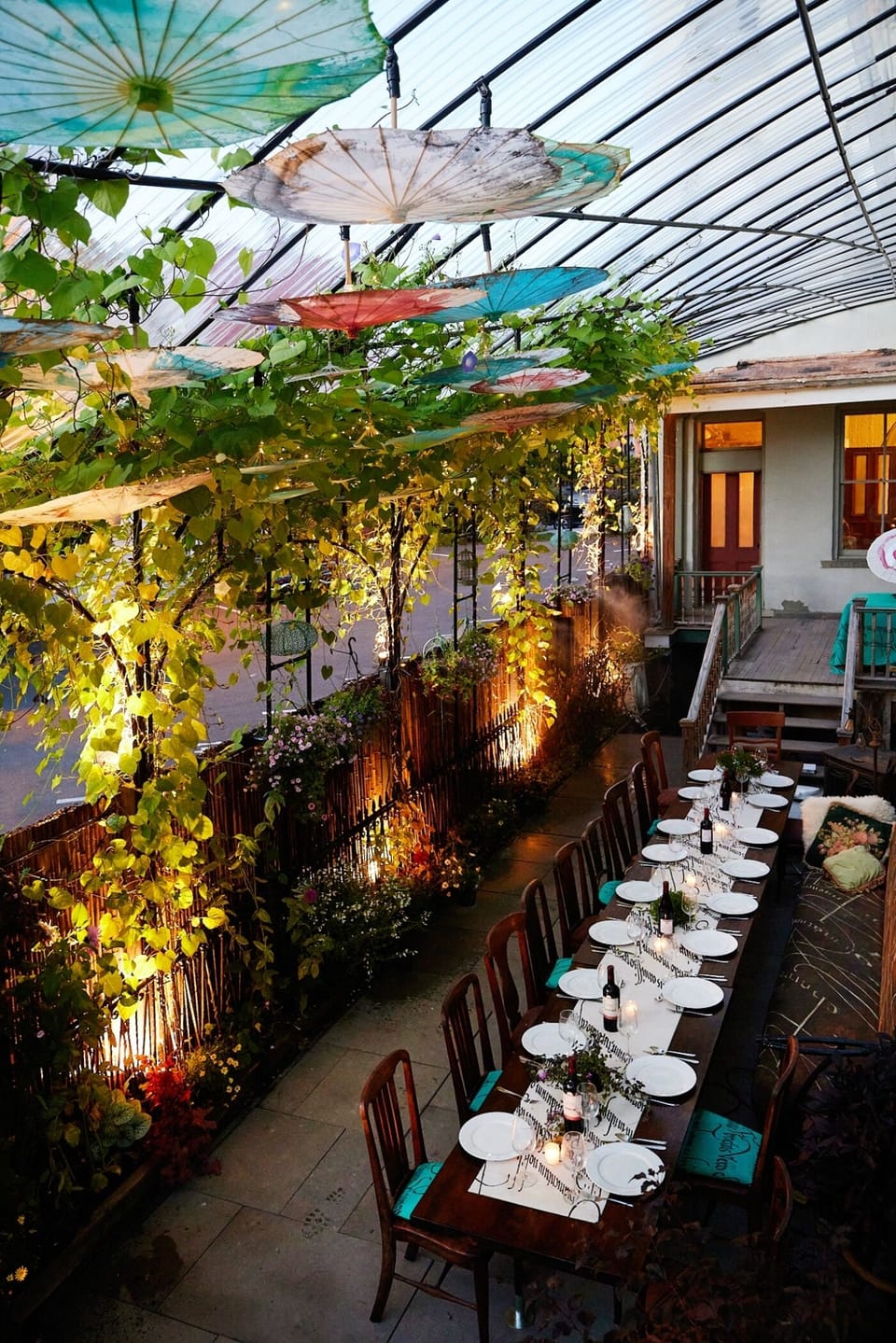 overhead showing of the outdoor space in the back of the building.