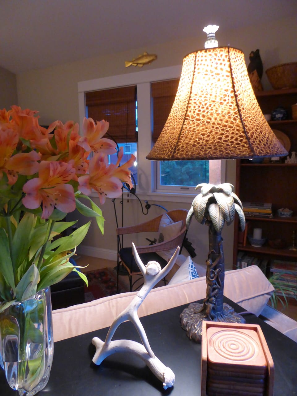 Tastefully decorated with bamboo shades and original art