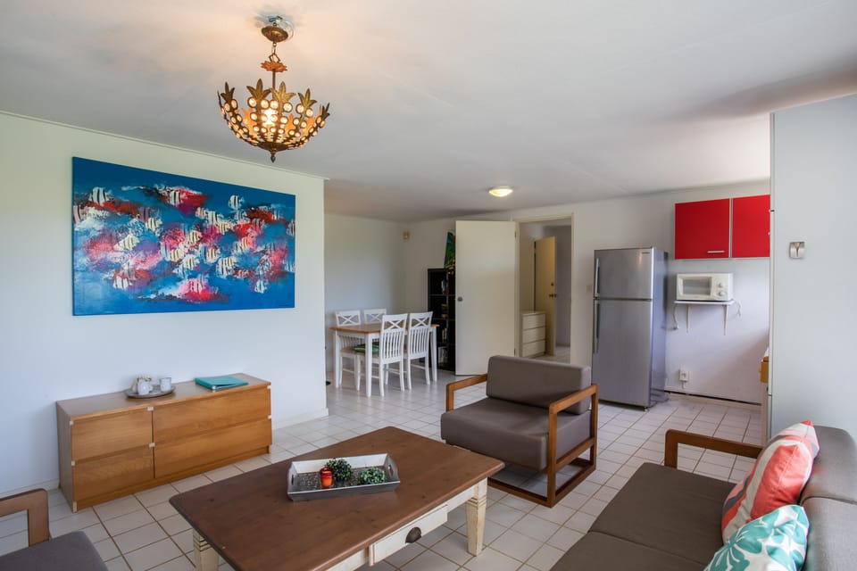 Ground floor apartment living room with open kitchen ( fully equipped)