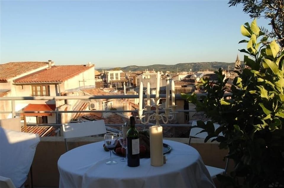terrace southern exposure with View roof tops of historical town.