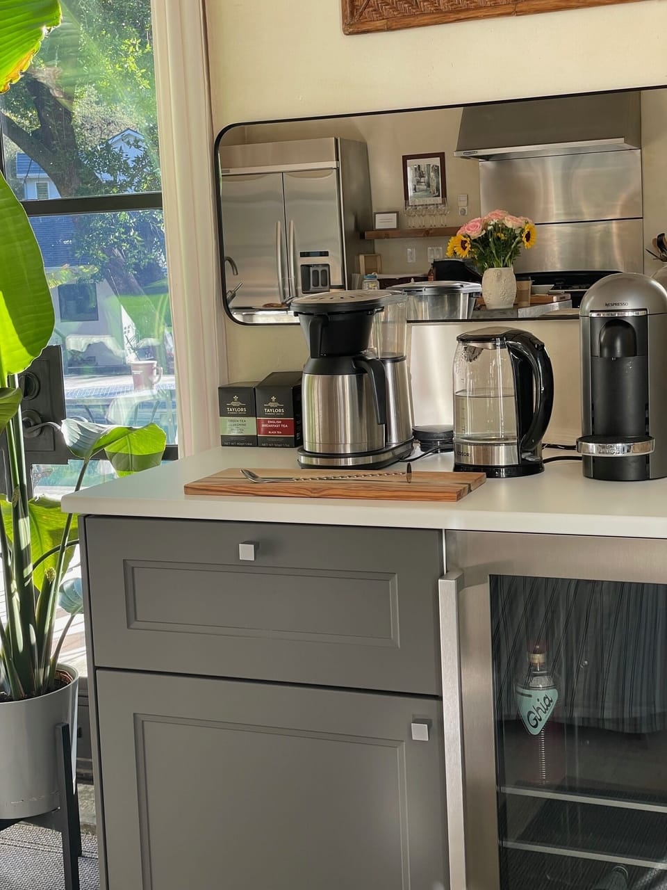 coffee bar with Nespresso, drip coffee and French press