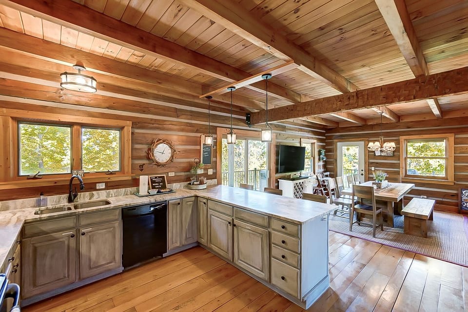 Kitchen connected to dining