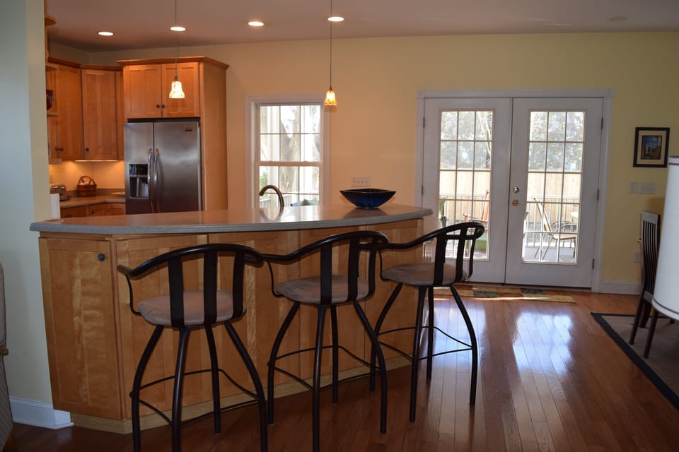 Bar stools at raised counter