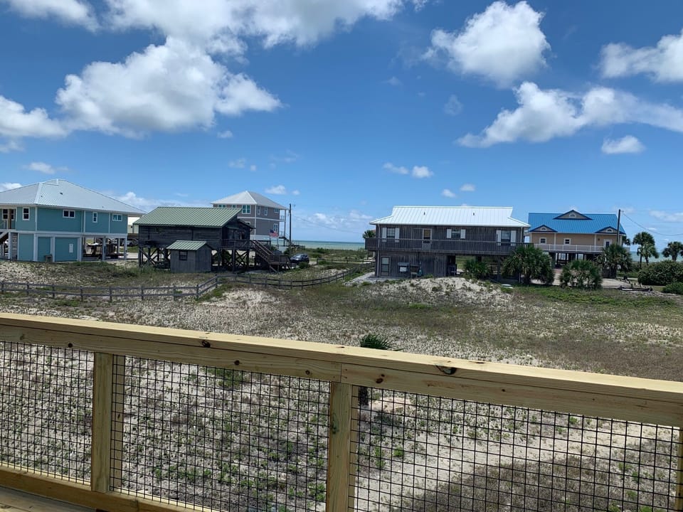 View of the ocean from the open deck.