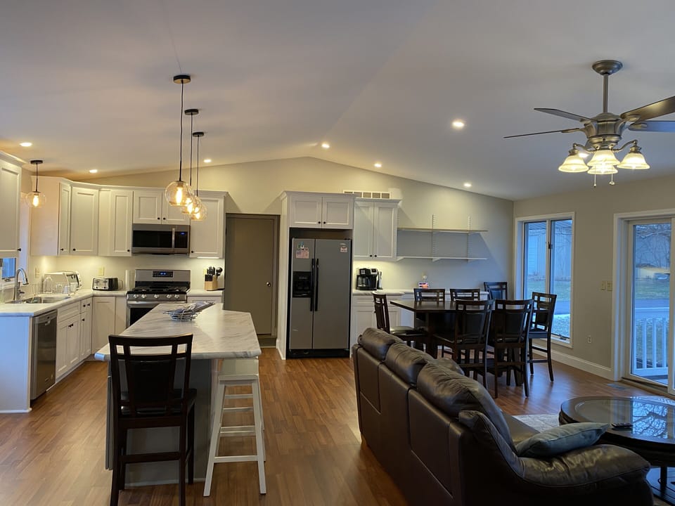 Newly renovated kitchen, dinning room, living room