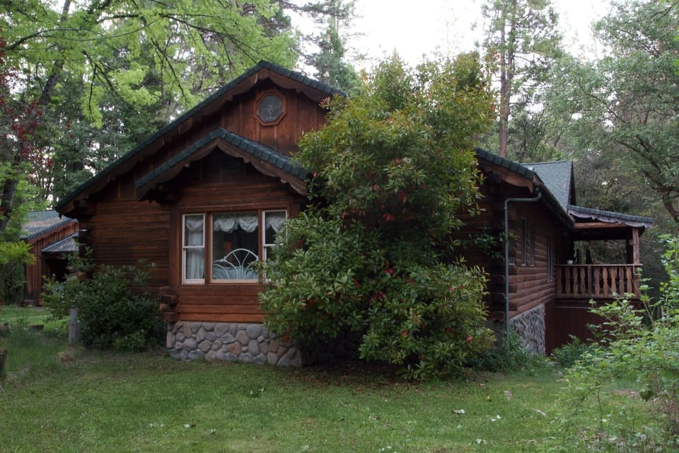 Front end of Lodge showing master bay window.