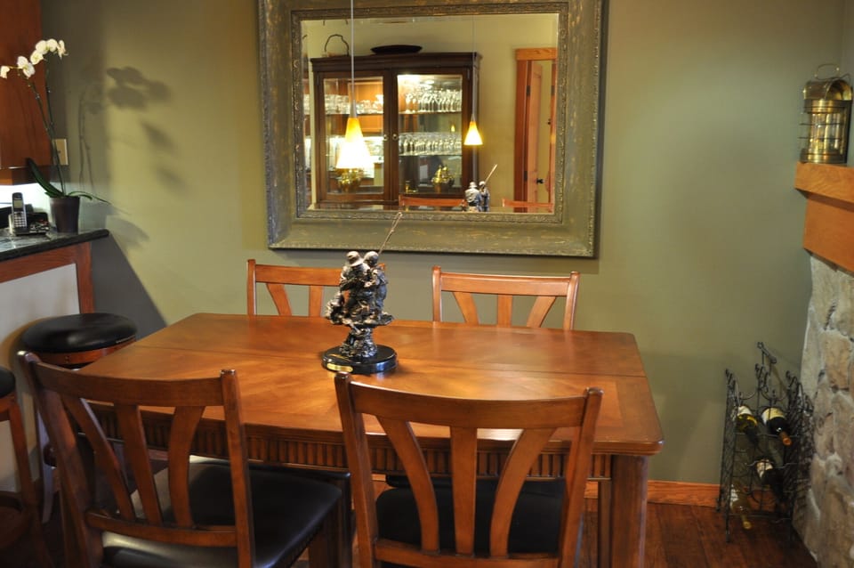 Fold out dining area seats eight