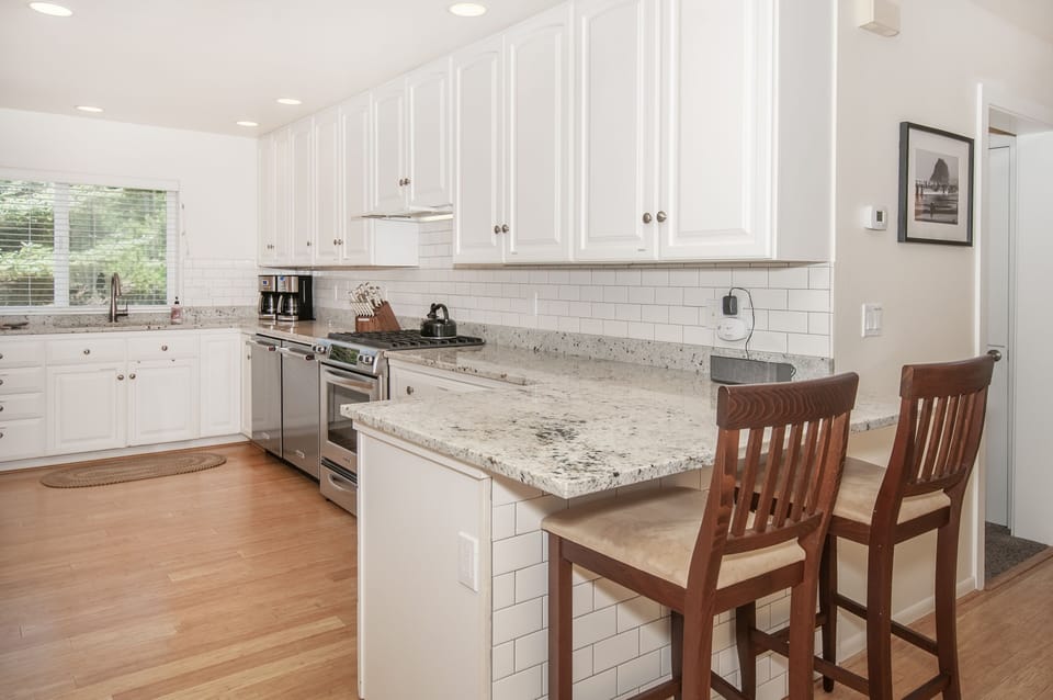 New kitchen with slab counters