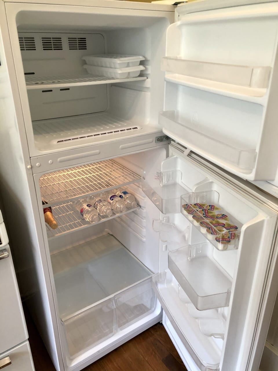 Your sanitized frig—let us know if you need groceries stocked for you.