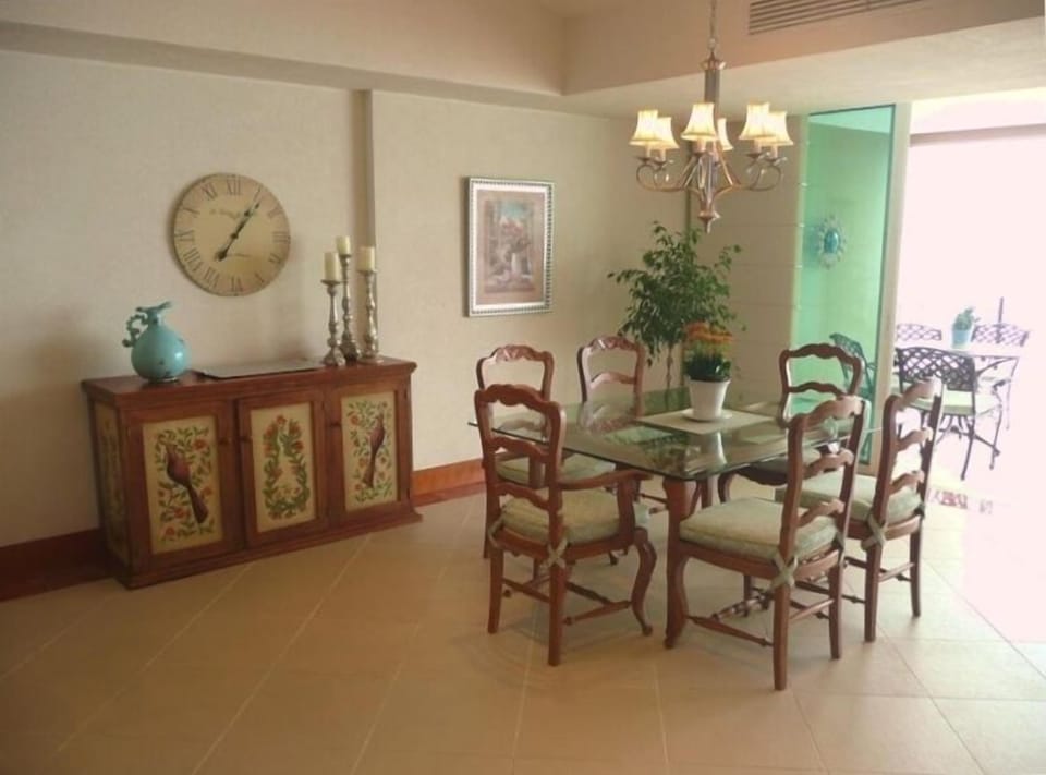 Dining room with custom-painted furniture