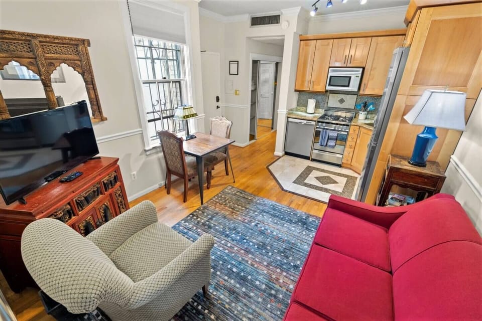Hardwood floors and unusually tall ceilings