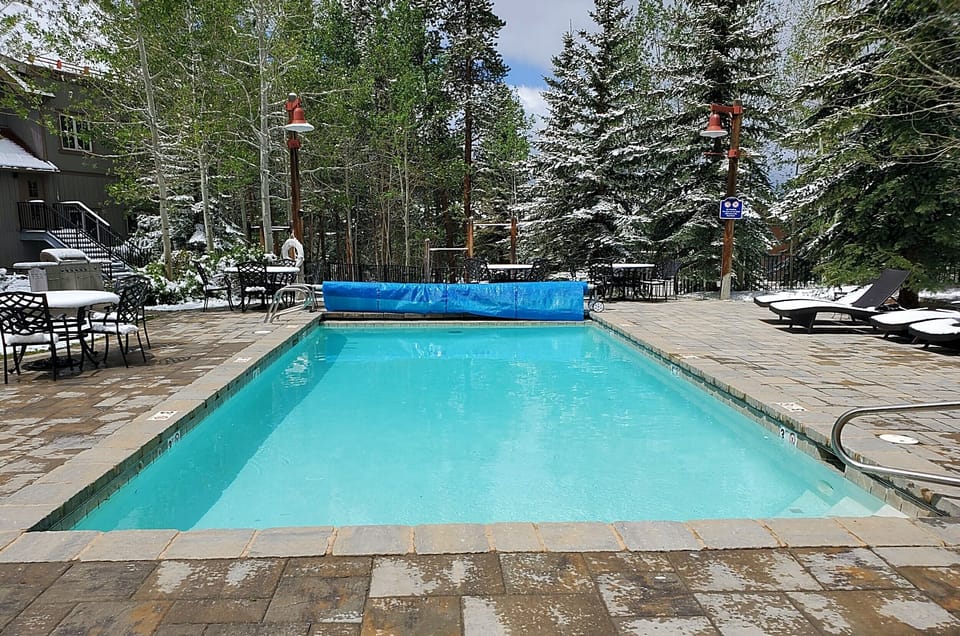 Our pool, in the building's courtyard where there is also a large gas grill. 
