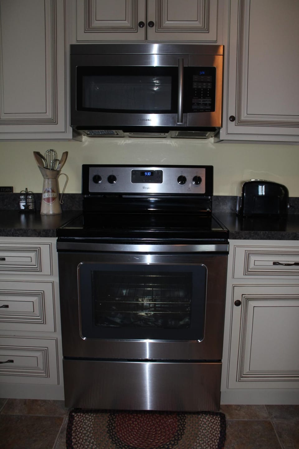 Glass top stove, microwave, and toaster