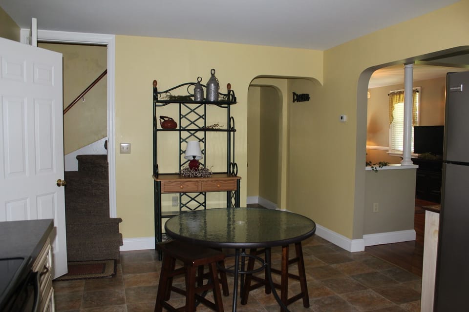 Stairs to second floor are off the kitchen