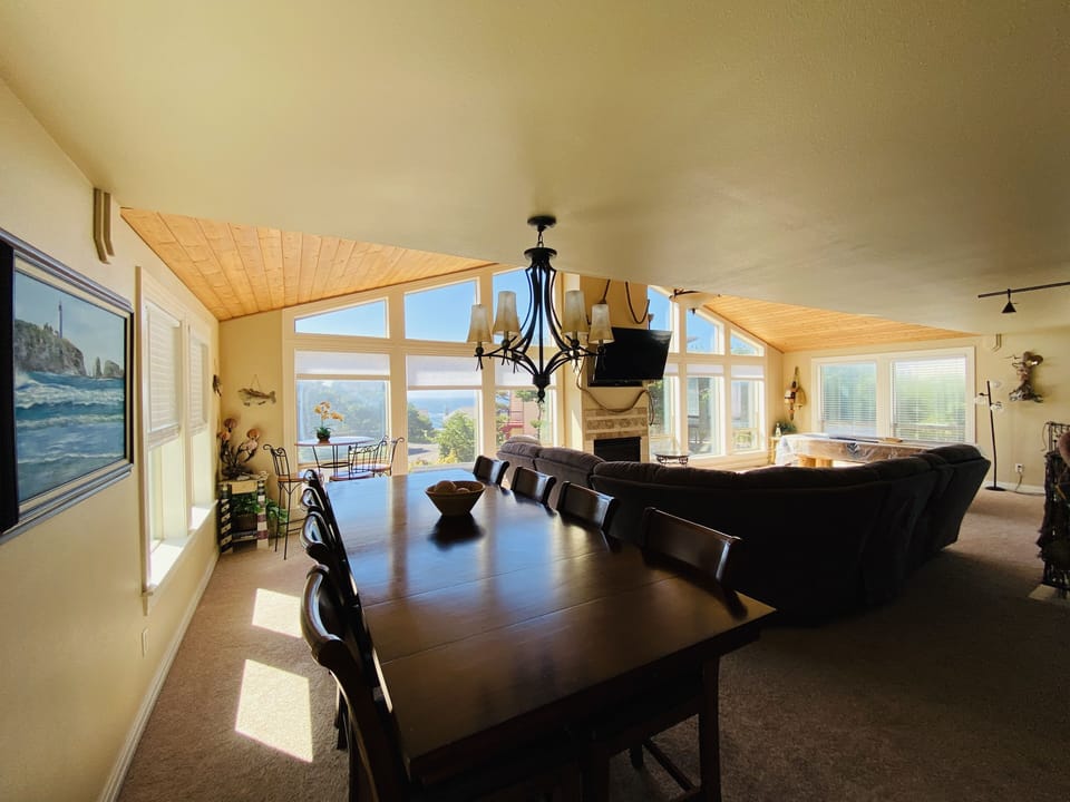 dining area with ocean views