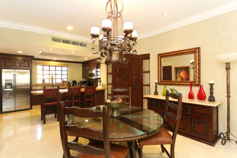 The kitchen and dining room.