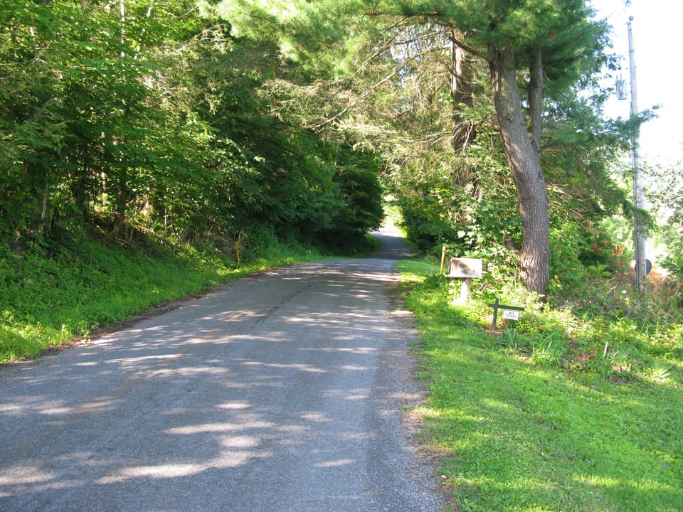 Looking down the peaceful road, perfect for walking and biking.