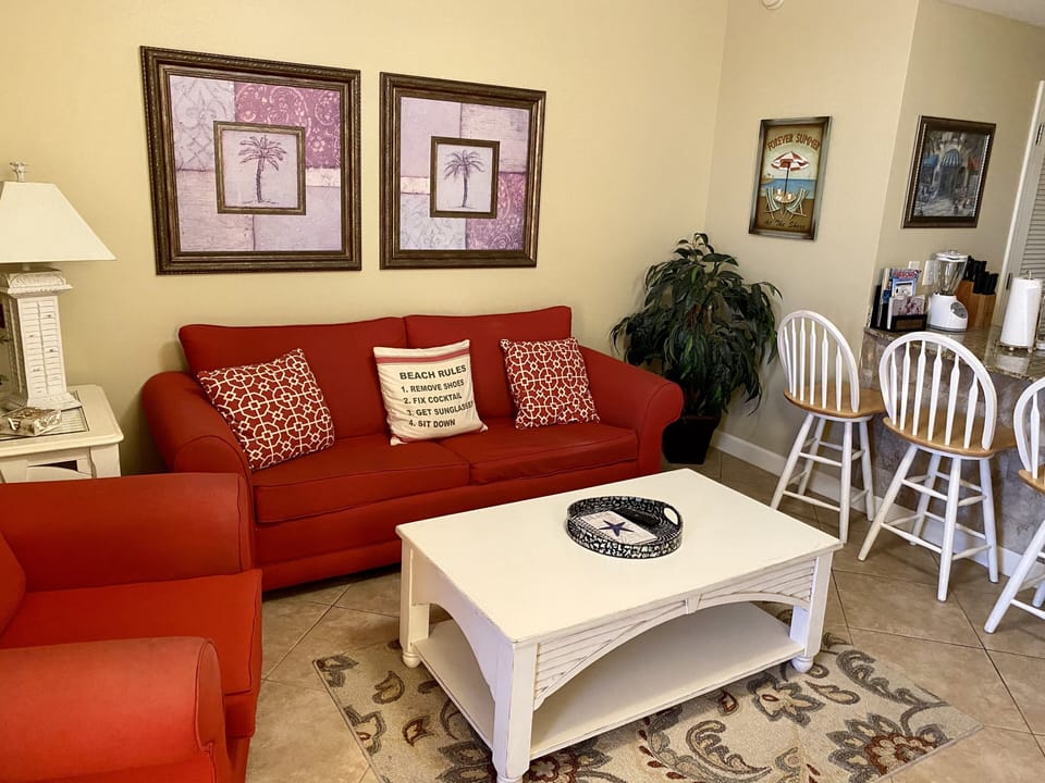 Oceanfront living room with queen sleeper sofa