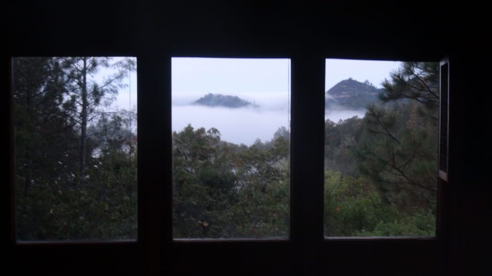 View of foothills and morning fog from living room windows 