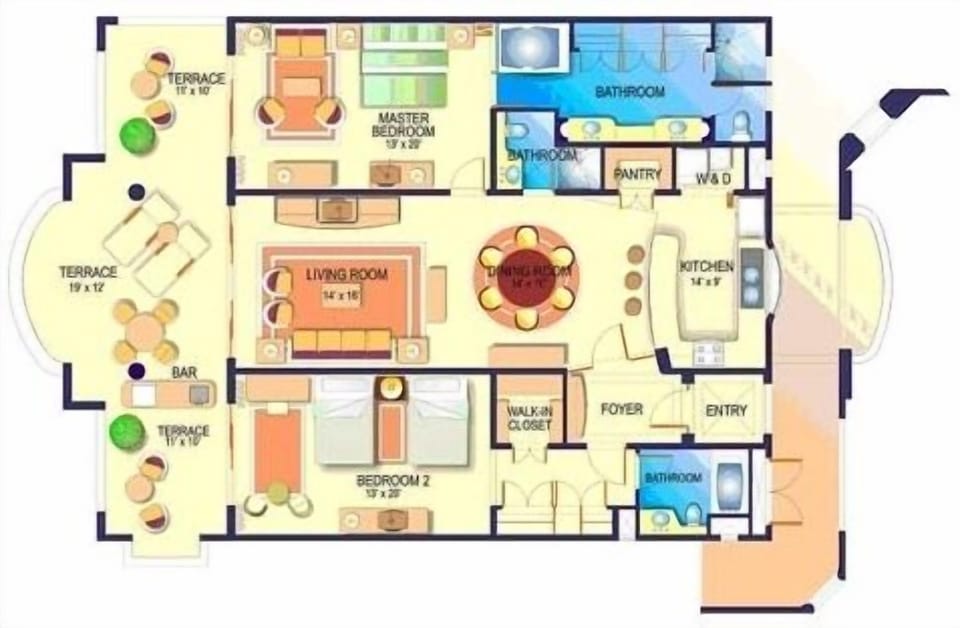 Floorplan of a 2bdrm/3bth