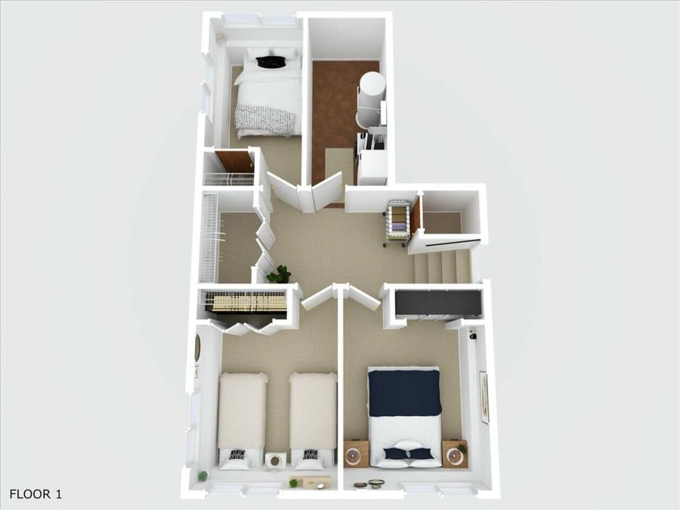 Floor Plan: Lower Level with 3 Bedrooms (Queen, Queen, 2 Twins) and Utility Room