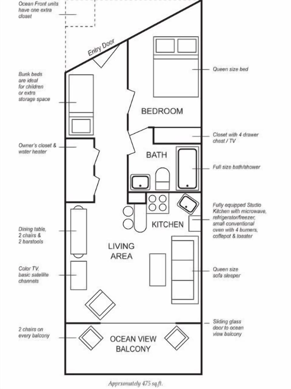 #263 condo- 462 sq. Ft. Floor plan