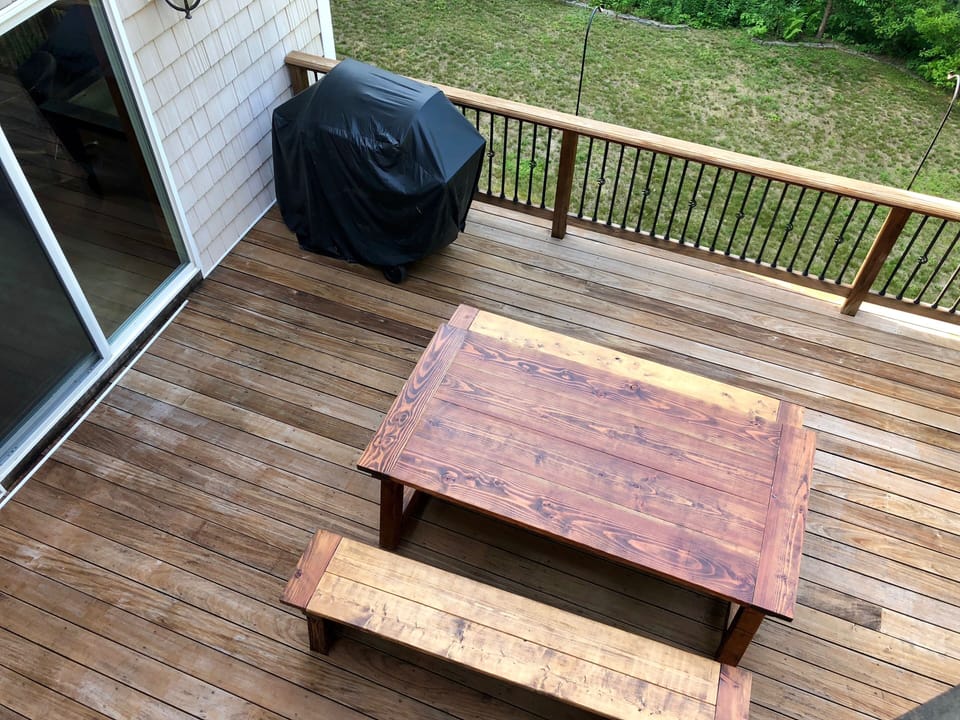 Deck with picnic table and grill. View from master balcony