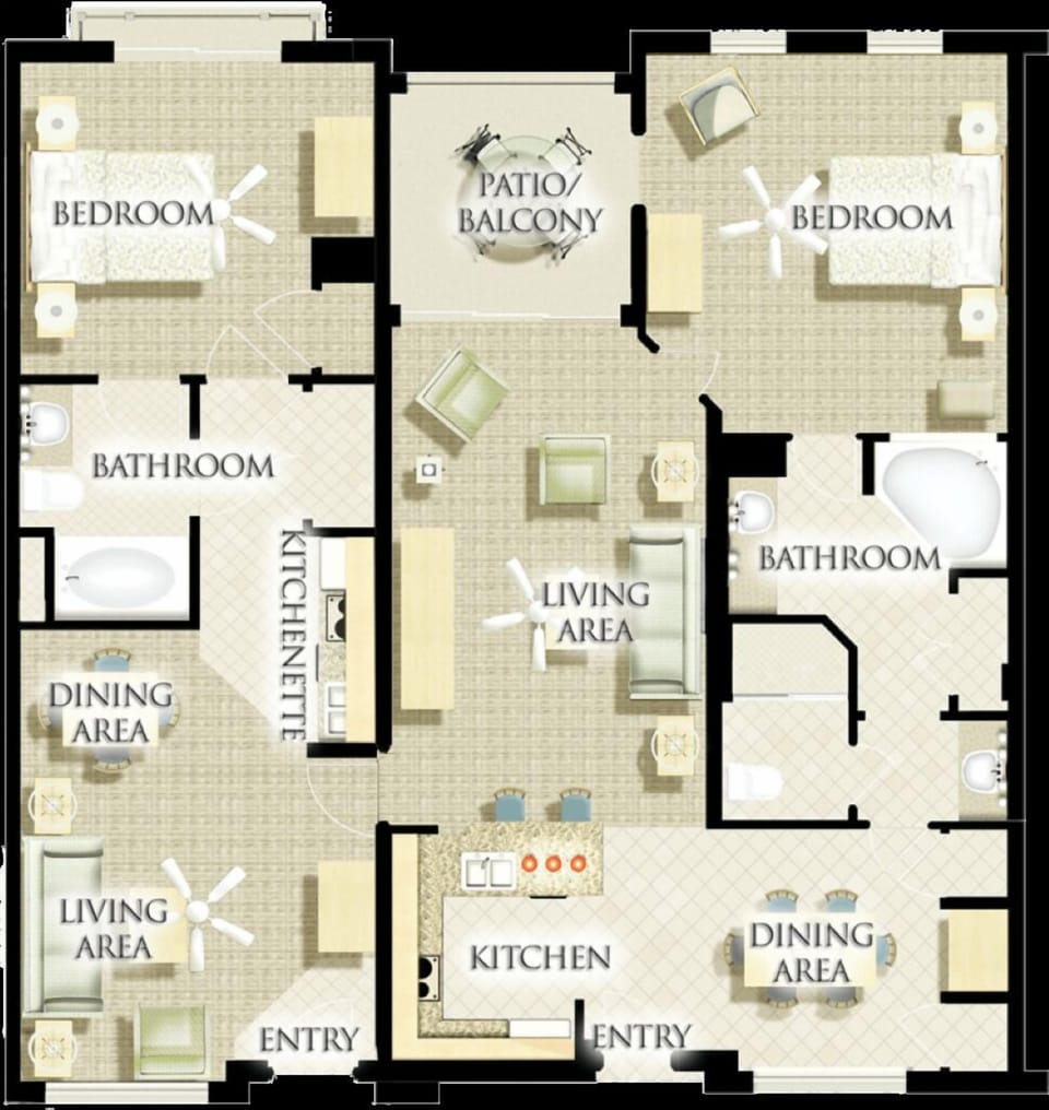 Floor plan for 2br Lock-off, Large 1br plus standard 1br units together