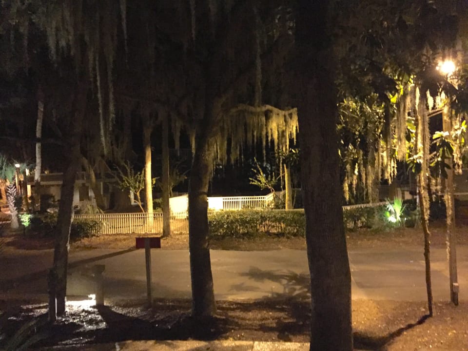 Lovely night view of the pool from  front door of our villa
